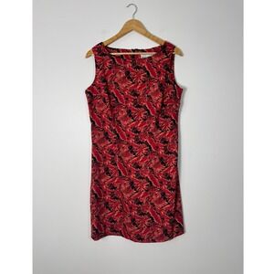 Tropical Danny & Nicole Women Size 10 Sheath Dress Red Black Palm Leaf Slvless